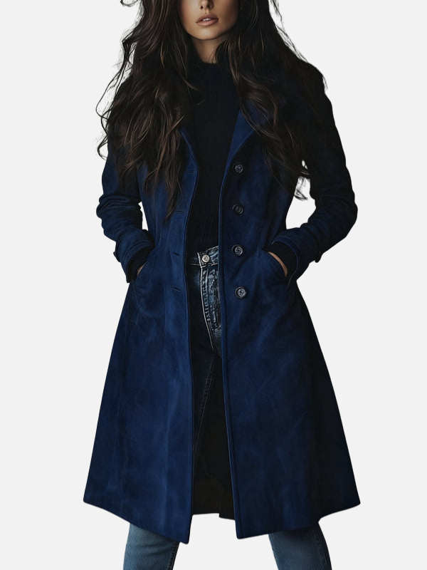 Ximena | Trench Coat Largo Cruzado de Gamuza Mujer