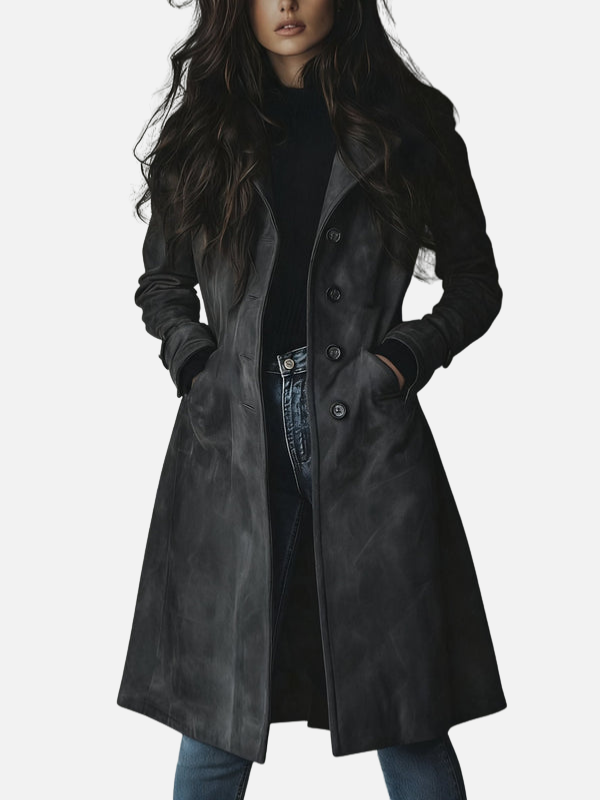 Ximena | Trench Coat Largo Cruzado de Gamuza Mujer