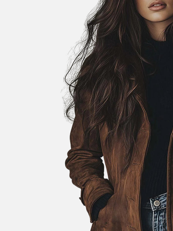 Ximena | Trench Coat Largo Cruzado de Gamuza Mujer