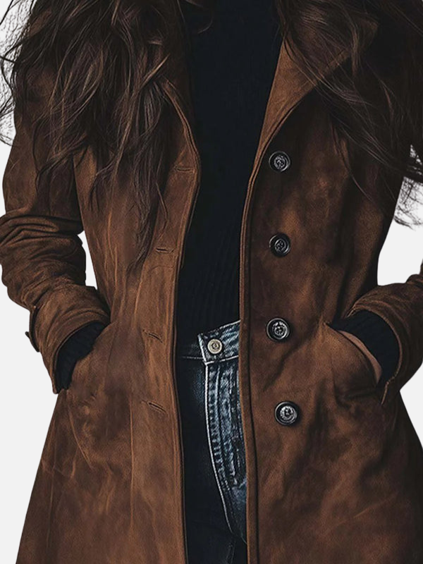 Ximena | Trench Coat Largo Cruzado de Gamuza Mujer
