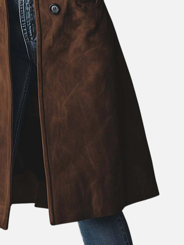 Ximena | Trench Coat Largo Cruzado de Gamuza Mujer