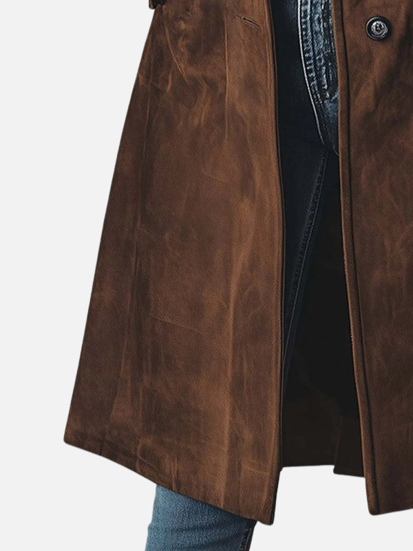 Ximena | Trench Coat Largo Cruzado de Gamuza Mujer