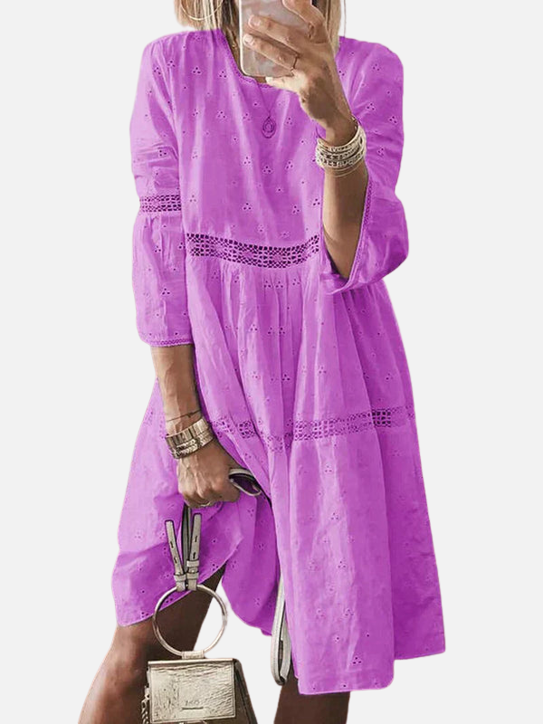 Fernanda | Vestido Bordado Corto Holgado con Encaje
