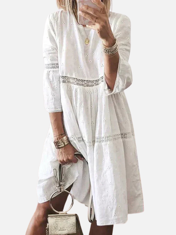 Fernanda | Vestido Bordado Corto Holgado con Encaje