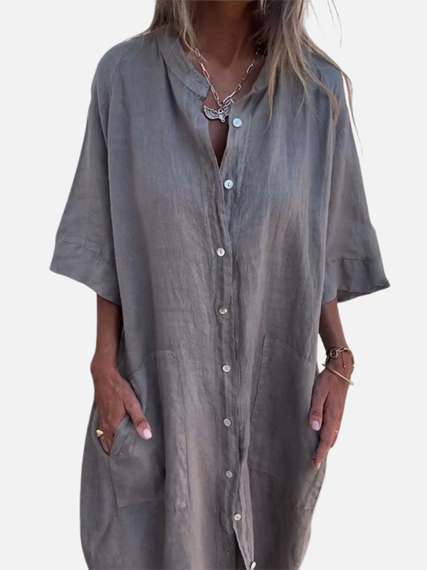 Silvia | Vestido Camisero Bohemio con Bolsillos Mujer
