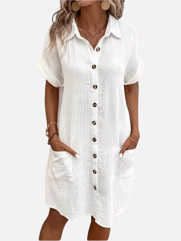 Adriana | Vestido Camisero Corto con Bolsillos Mujer