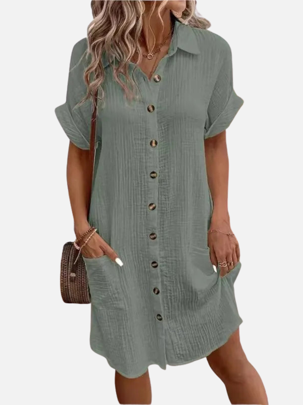 Adriana | Vestido Camisero Corto con Bolsillos Mujer