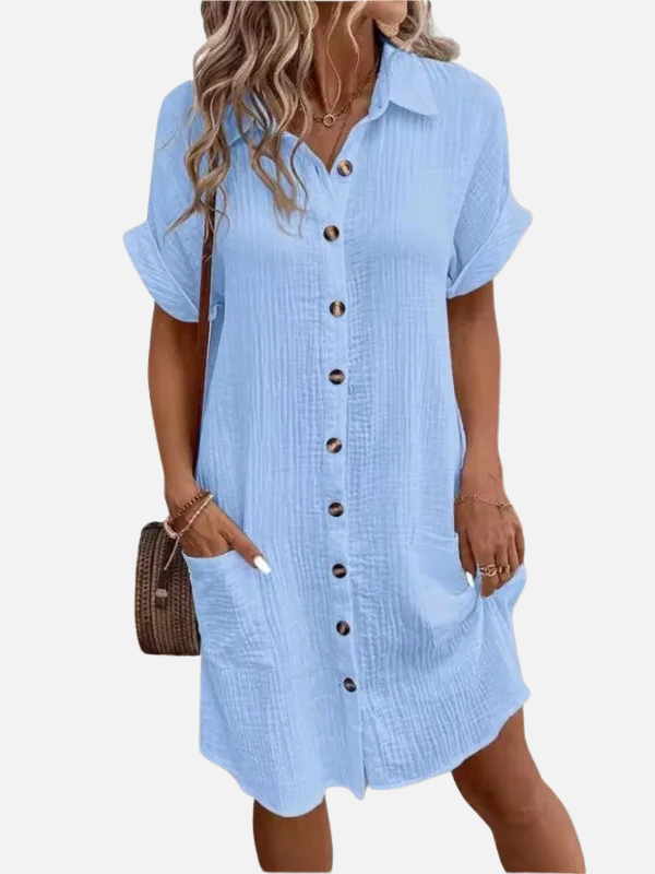 Adriana | Vestido Camisero Corto con Bolsillos Mujer