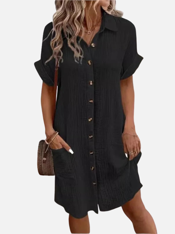 Adriana | Vestido Camisero Corto con Bolsillos Mujer