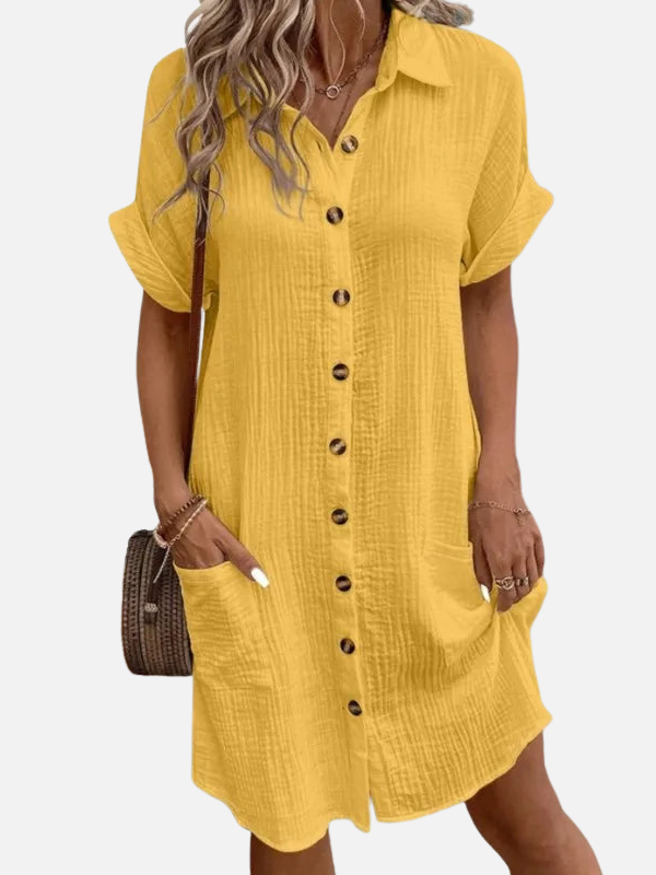 Adriana | Vestido Camisero Corto con Bolsillos Mujer