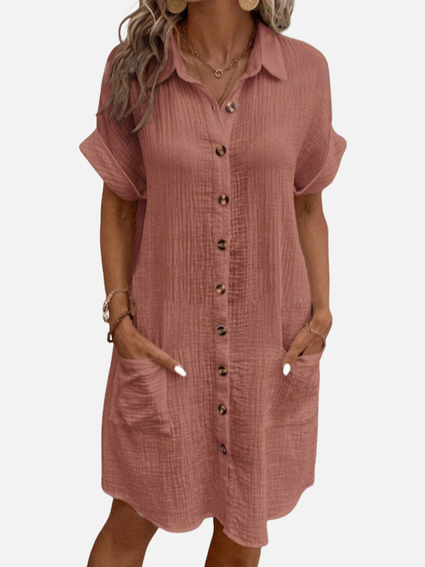 Adriana | Vestido Camisero Corto con Bolsillos Mujer