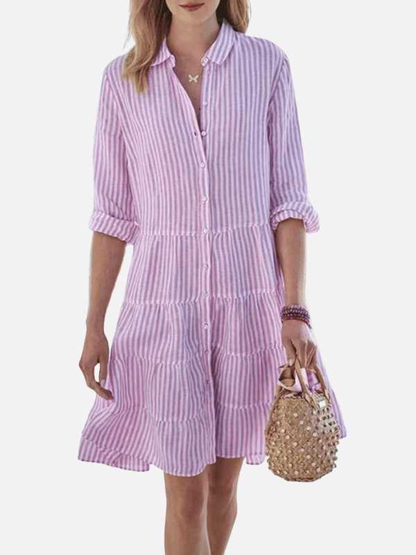 Carolina | Vestido Camisero Corto de Rayas para Mujer