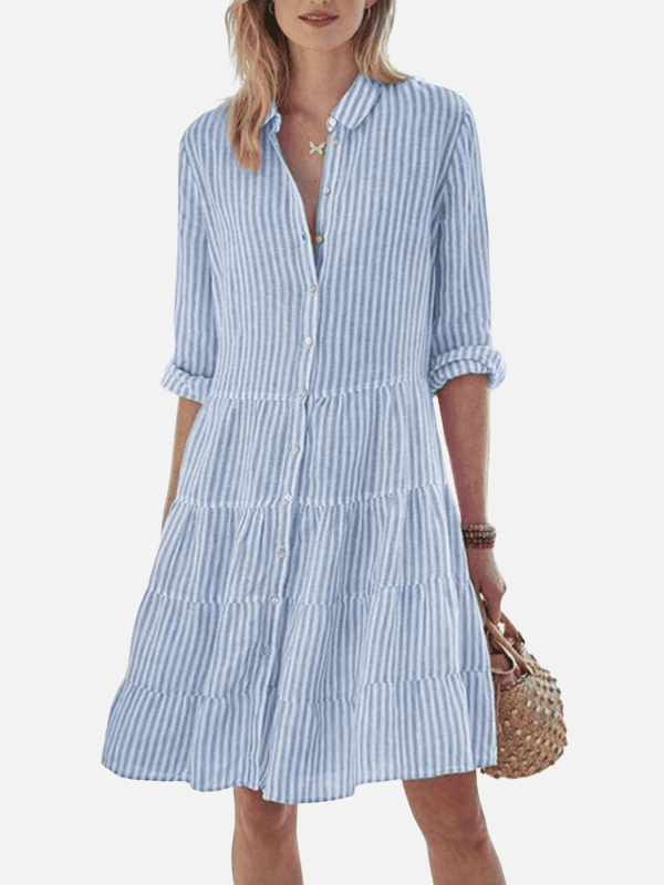 Carolina | Vestido Camisero Corto de Rayas para Mujer