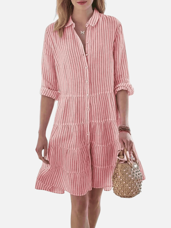 Carolina | Vestido Camisero Corto de Rayas para Mujer