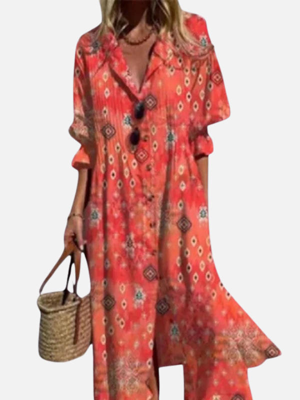 Sofía | Vestido Camisero Largo Estampado Mujer