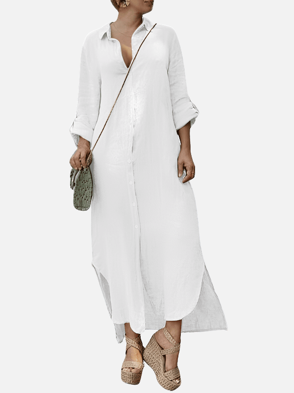 Ana | Vestido Camisero Largo con Aberturas Mujer