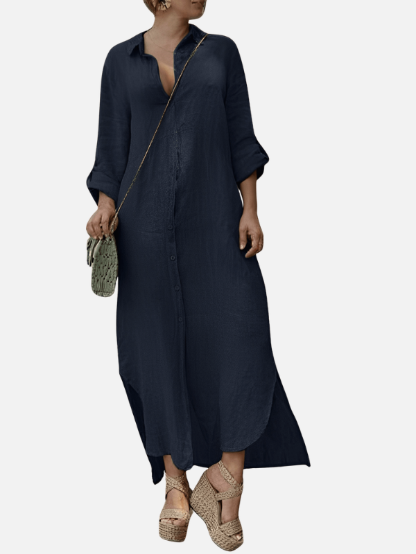 Ana | Vestido Camisero Largo con Aberturas Mujer