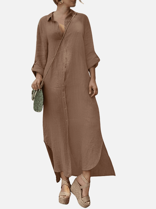 Ana | Vestido Camisero Largo con Aberturas Mujer