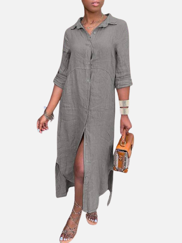 Ana | Vestido Camisero Largo con Aberturas Mujer