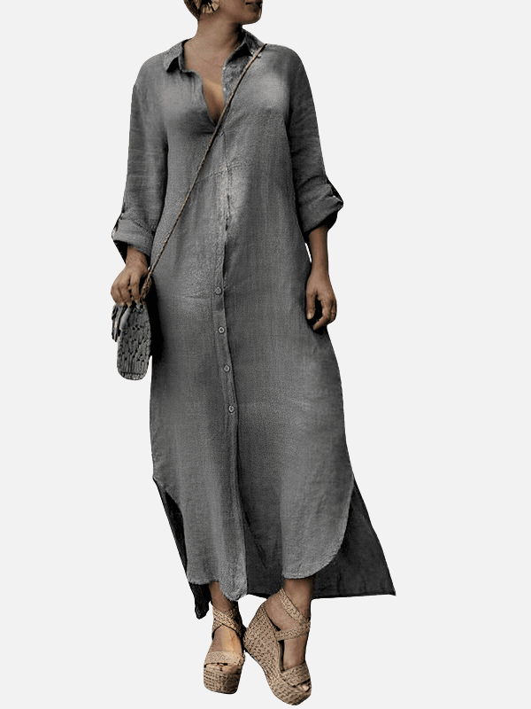 Ana | Vestido Camisero Largo con Aberturas Mujer