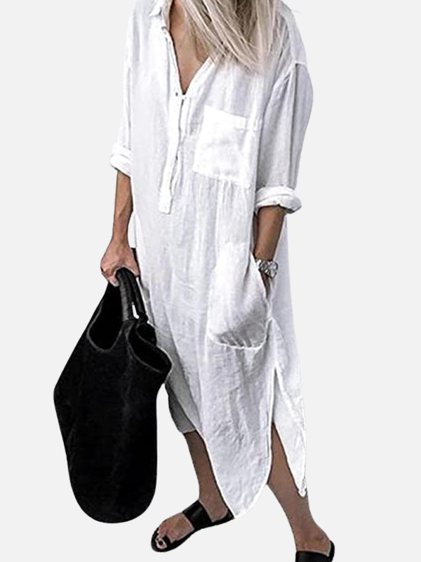 Sofía | Vestido Camisero Largo con Bolsillos Mujer