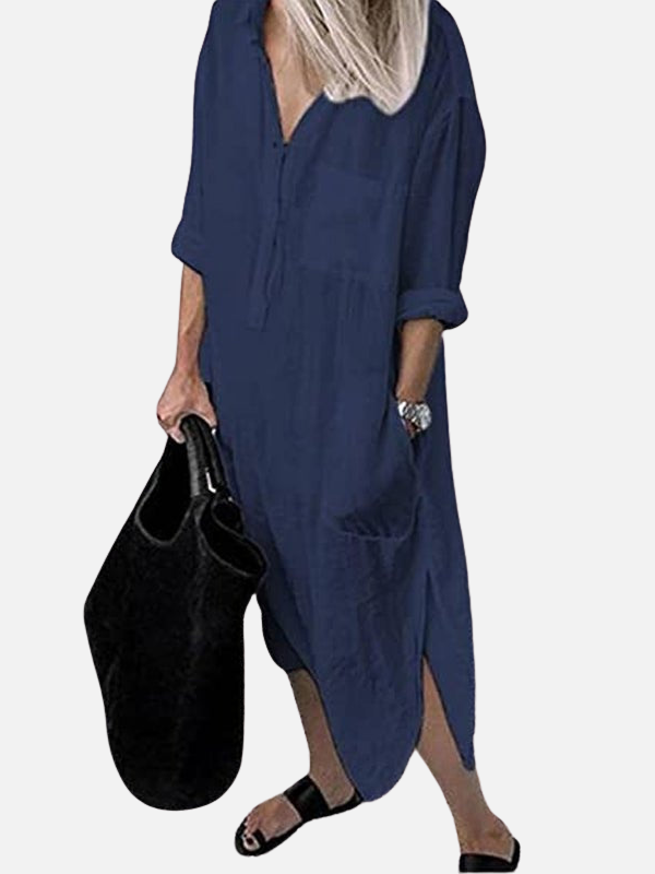 Sofía | Vestido Camisero Largo con Bolsillos Mujer