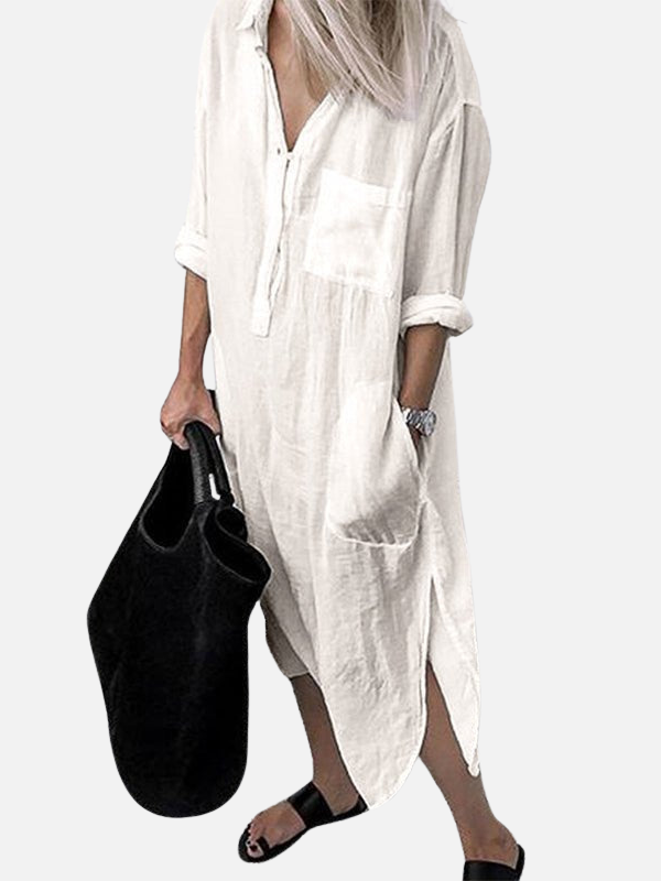 Sofía | Vestido Camisero Largo con Bolsillos Mujer