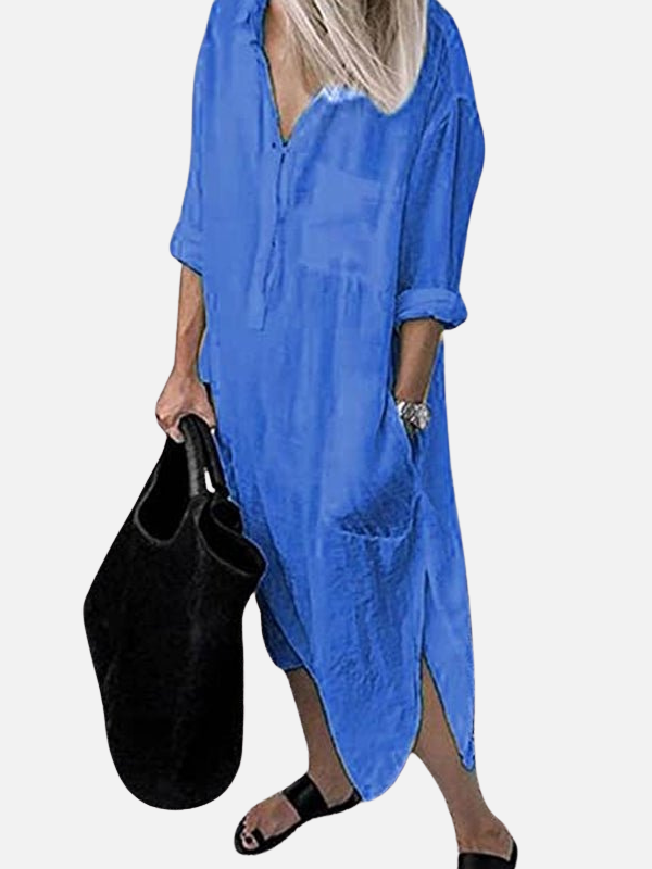Sofía | Vestido Camisero Largo con Bolsillos Mujer