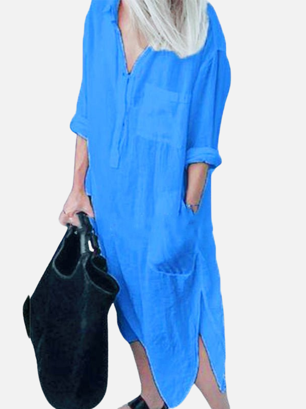 Sofía | Vestido Camisero Largo con Bolsillos Mujer