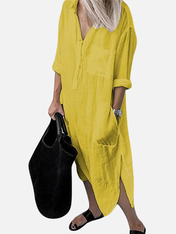 Sofía | Vestido Camisero Largo con Bolsillos Mujer