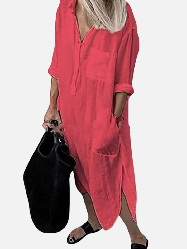 Sofía | Vestido Camisero Largo con Bolsillos Mujer