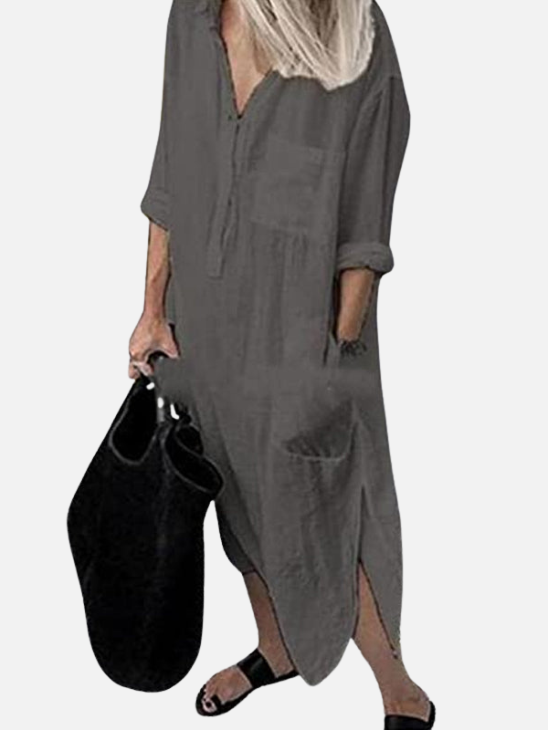 Sofía | Vestido Camisero Largo con Bolsillos Mujer