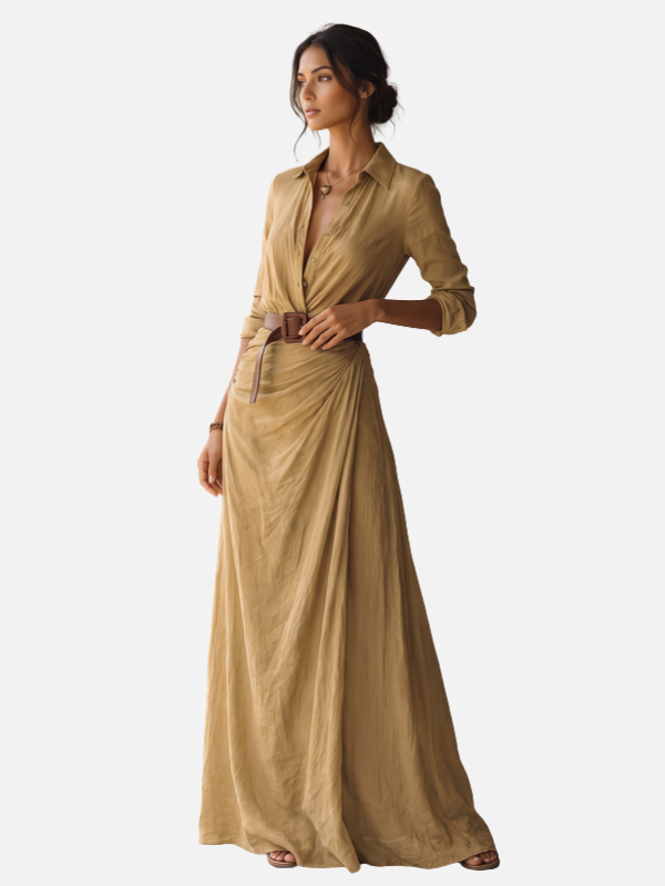Carolina | Vestido Camisero Largo con Cinturón Mujer