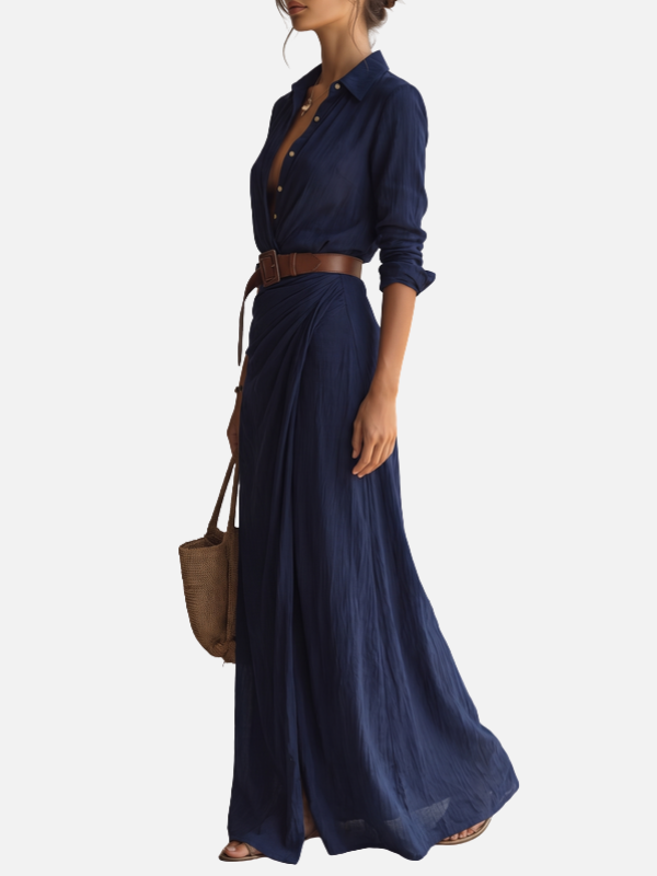 Carolina | Vestido Camisero Largo con Cinturón Mujer