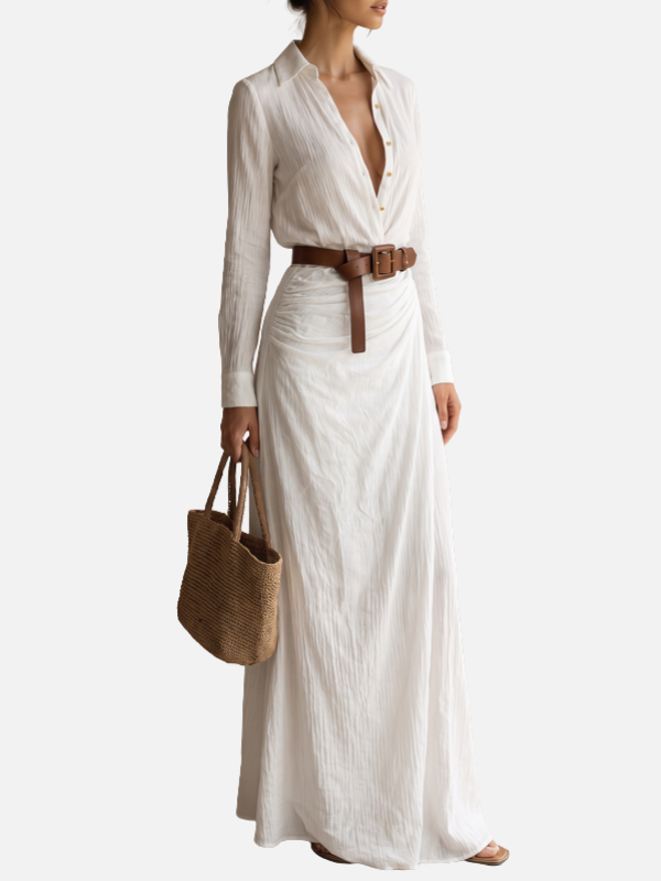Carolina | Vestido Camisero Largo con Cinturón Mujer