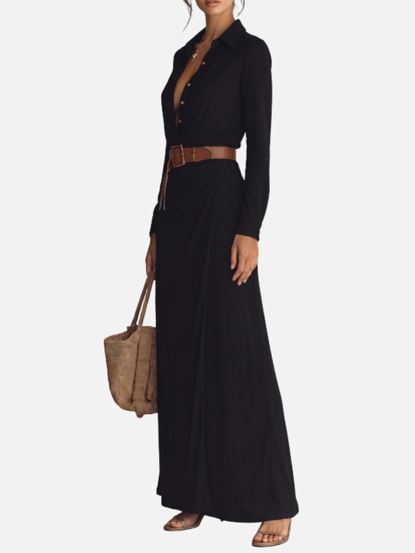 Carolina | Vestido Camisero Largo con Cinturón Mujer