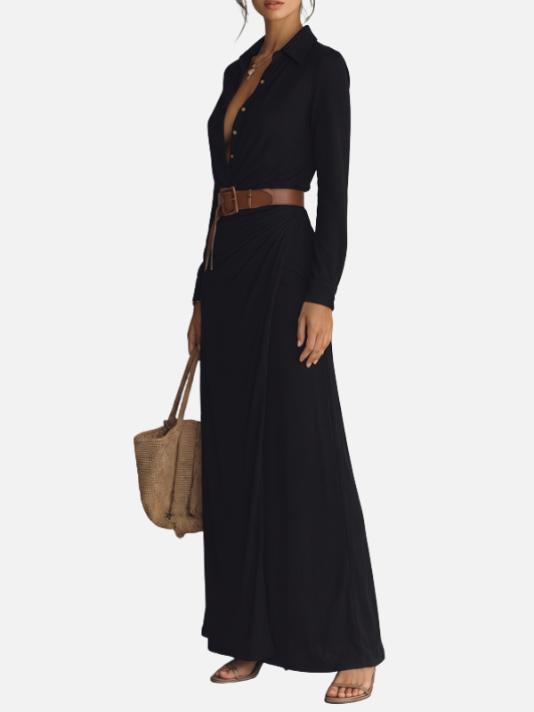 Carolina | Vestido Camisero Largo con Cinturón Mujer