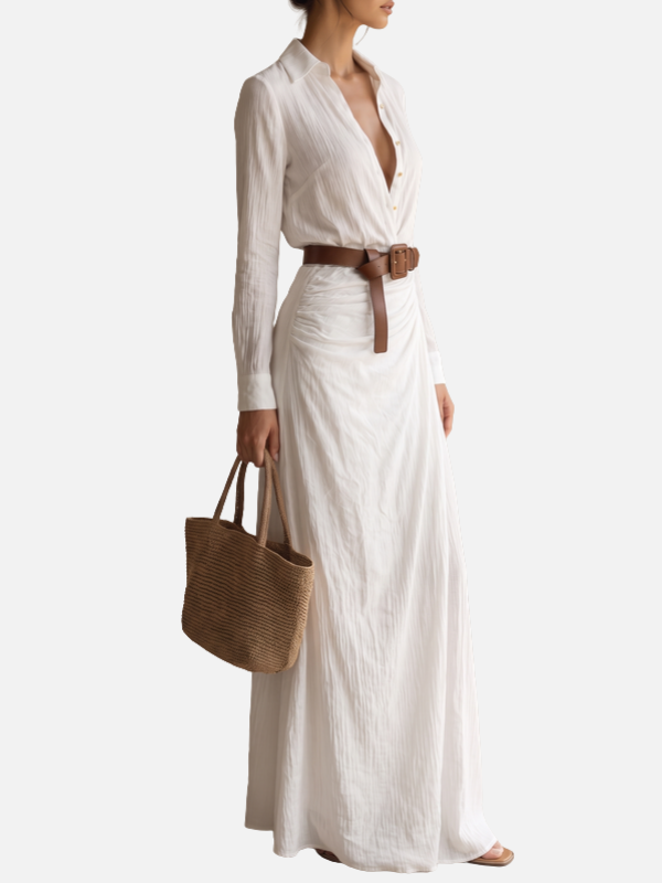 Carolina | Vestido Camisero Largo con Cinturón Mujer