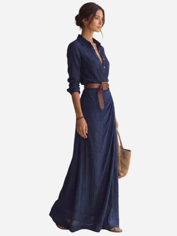 Carolina | Vestido Camisero Largo con Cinturón Mujer