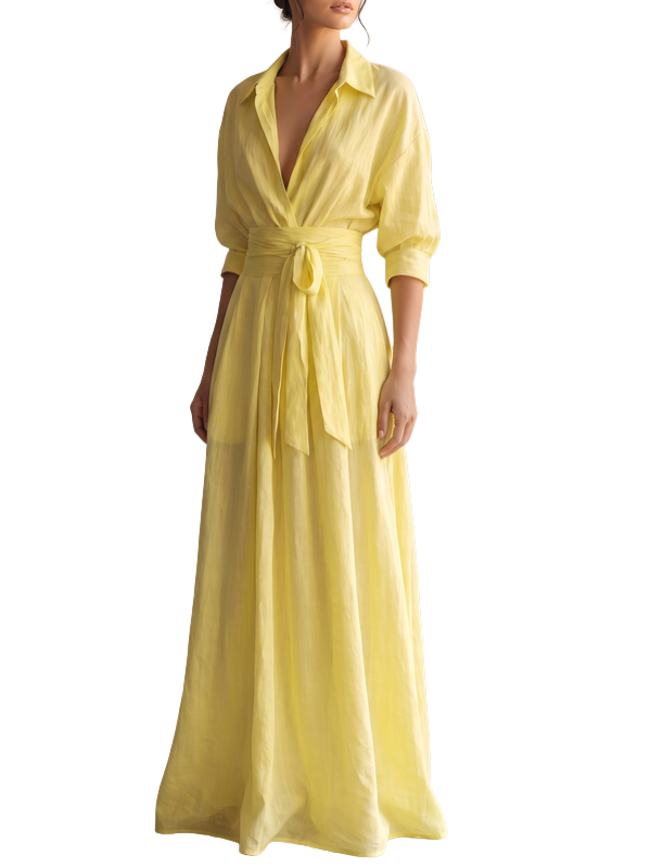 Adriana | Vestido Camisero Largo con Lazo para Mujer