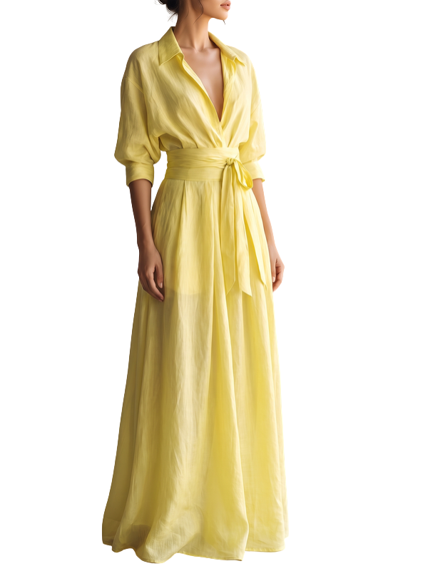 Adriana | Vestido Camisero Largo con Lazo para Mujer