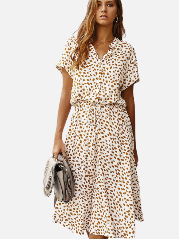 Gabriela | Vestido Camisero Midi Animal Print Mujer