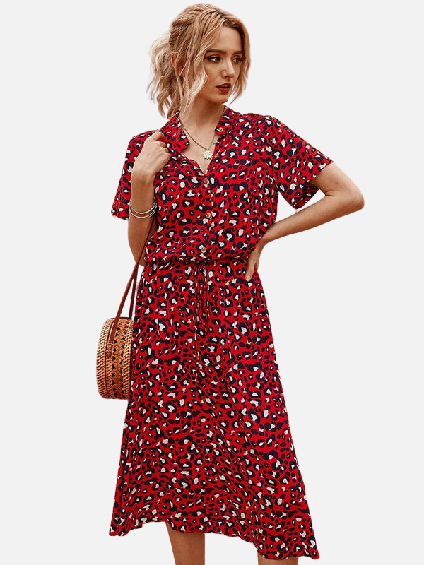 Gabriela | Vestido Camisero Midi Animal Print Mujer