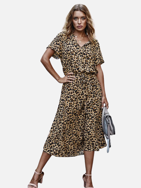 Gabriela | Vestido Camisero Midi Animal Print Mujer