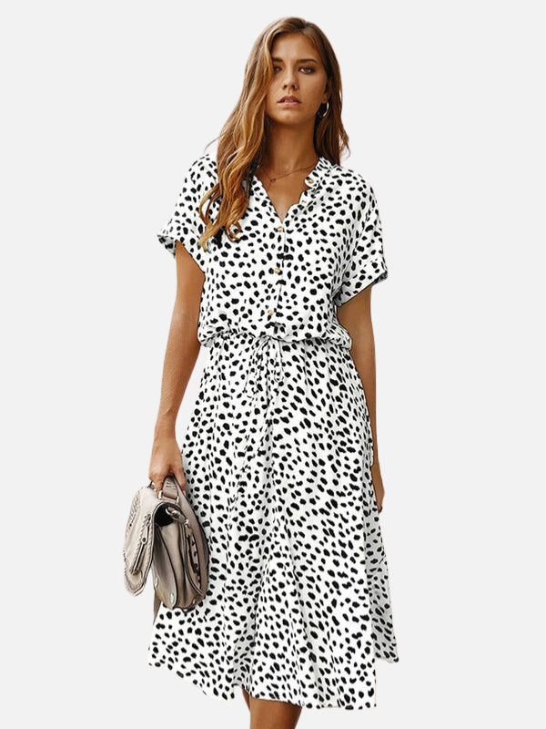 Gabriela | Vestido Camisero Midi Animal Print Mujer