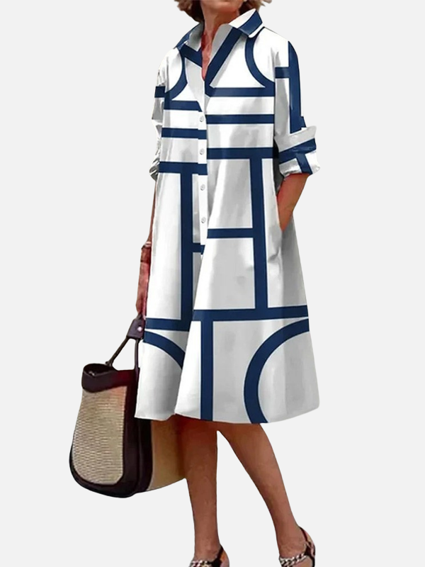 Claudia | Vestido Camisero Midi Geométrico Mujer