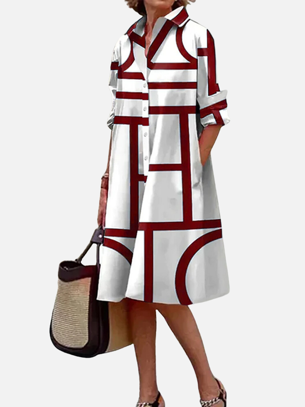 Claudia | Vestido Camisero Midi Geométrico Mujer