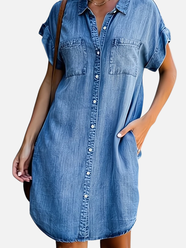Claudia | Vestido Camisero de Mezclilla con Bolsillos