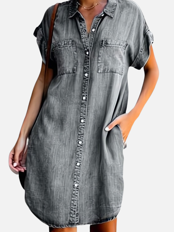 Claudia | Vestido Camisero de Mezclilla con Bolsillos