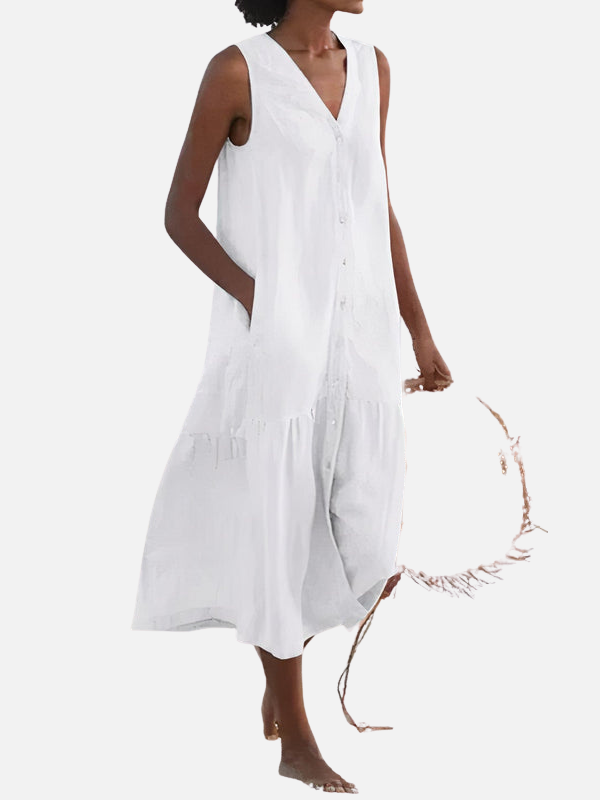 Andrea | Vestido Camisero sin Mangas con Bolsillos
